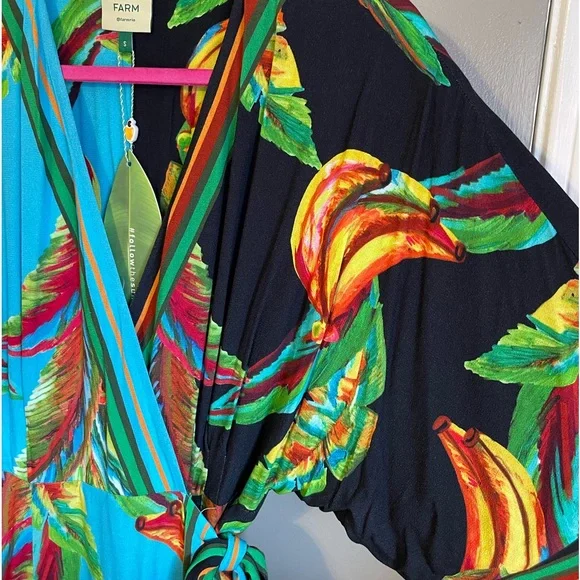 Farm Rio Mixed Banana Wrap Style Multicolored Dress S - Picture 5 of 12